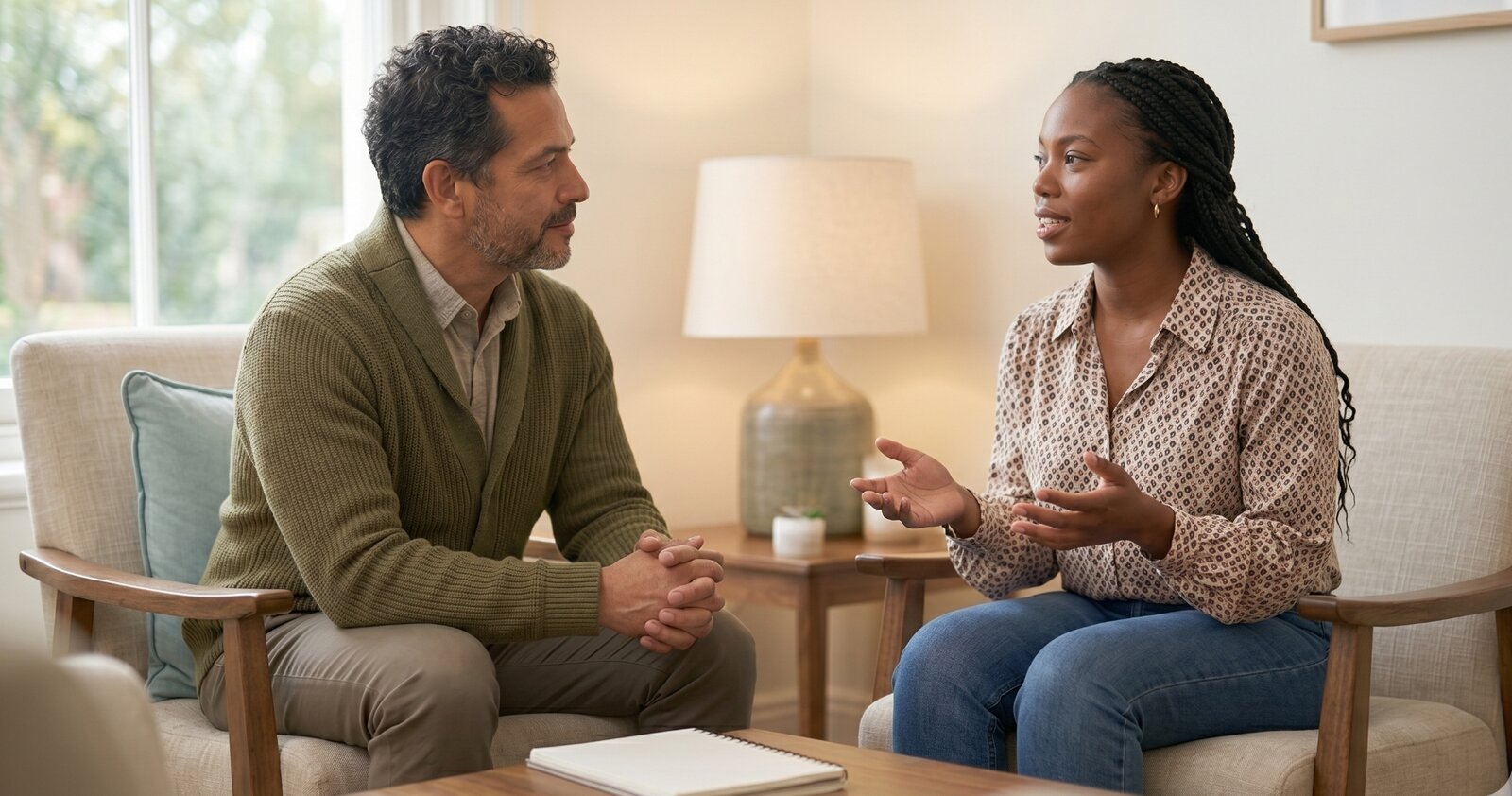 Counselor and client in a one-on-one therapy session at Altura Recovery in Houston
