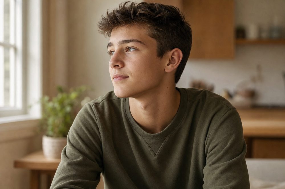Teenage boy in Houston, contemplative, in recovery